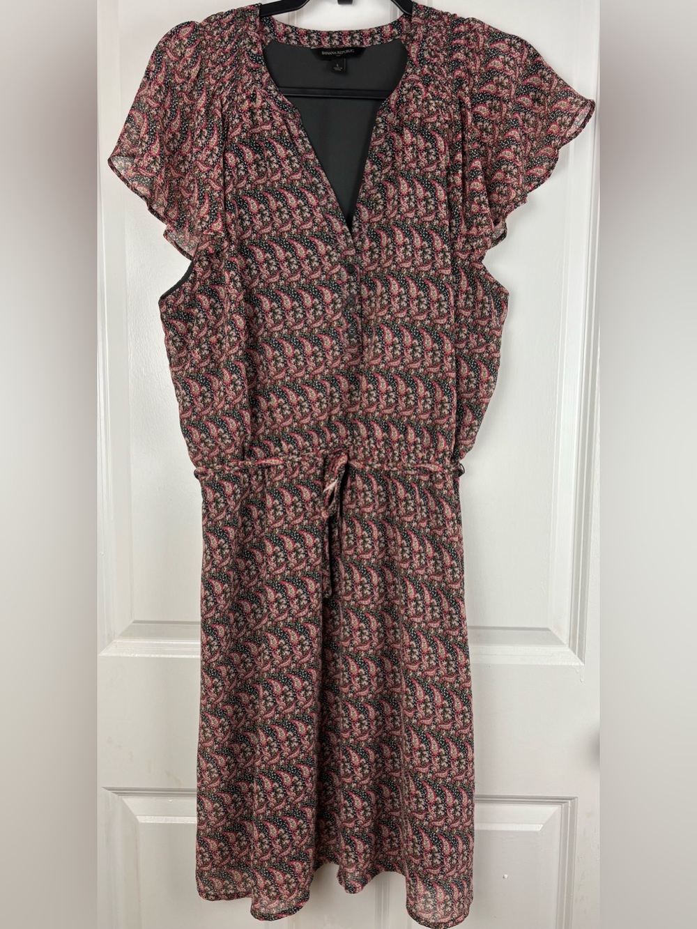 Banana Republic Paisley Flutter Sleeve Tie Waist Midi Dress Women’s Large